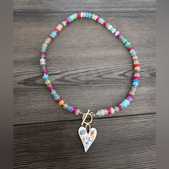unbranded Jewelry - Colorful Beaded Lucky Heart Charm Necklace | Evil Eye | Boho Festival Jewelry